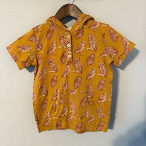 Kate Quinn 5Y Short Sleeve Hoodie Yellow Owl Print 100% Organic Cotton